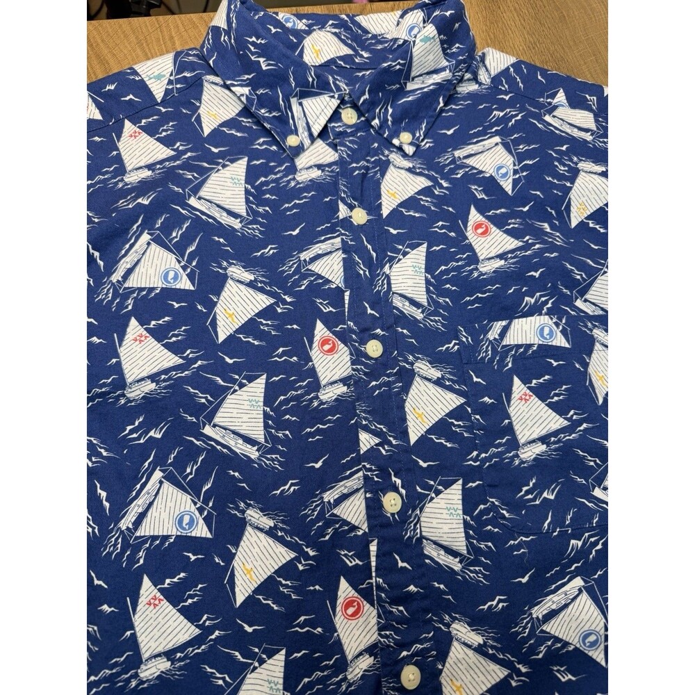 Vineyard Vines Classic Fit Murray Shirt Blue Sailboat Print Shep Ian Nautical L - Picture 4 of 8